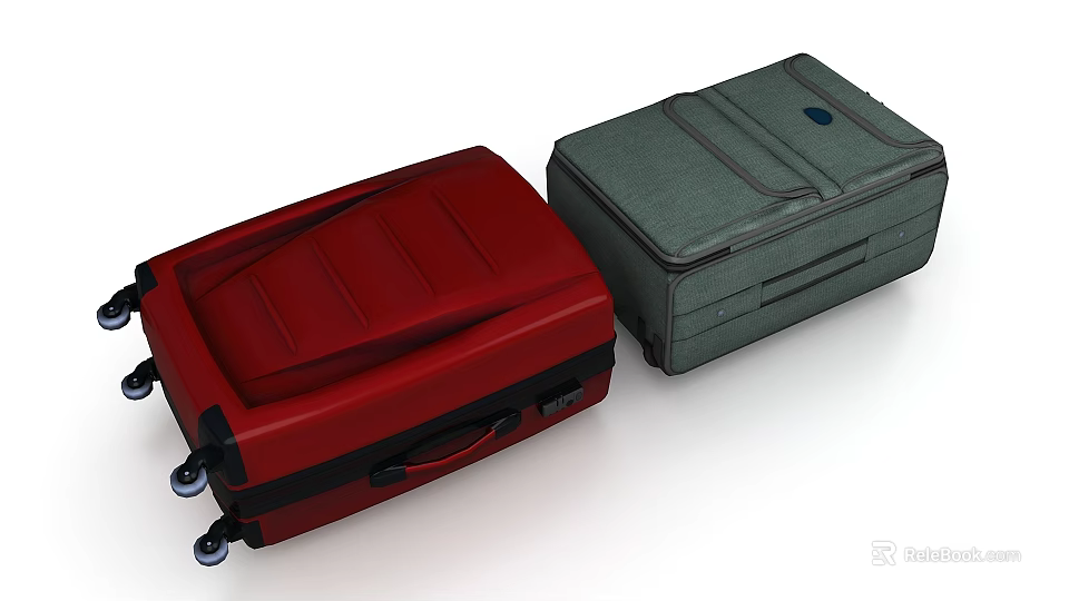 Red And Green Hard Shell Travel Luggage With Rolling Wheels And Handles 3d model 