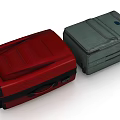 Red And Green Hard Shell Travel Luggage With Rolling Wheels And Handles
