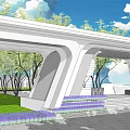 Modern Building Facade With Curved Design Greenery Trees And Pedestrian Steps