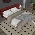 Elegant Double Bed with Leather Headboard White Pillows and Gray Bedding on Diamond Rug