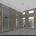 Spacious Modern Elevator Hallway With Marble Walls Elevator Doors Ceiling Lights Windows And Polished Floor 3d model