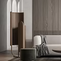 Modern Sofa And Coffee Table Set With Wooden Wall Panel Armchair Decorative Vase And Rug