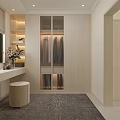 Modern Walk in Closet Interior Design With Glass Door Cabinets And Built in Lighting