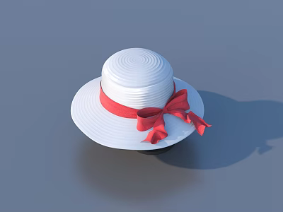Classic White Wide Brimmed Hat With Red Bow Accent For Summer Fashion Style 3d model