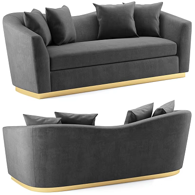 Gray Sectional Sofa with Gold Base Plush Velvet Cushions and Modern Design 3d model