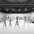 Green Screen Studio Setup With Professional Photography Equipment Tripods Lighting And Cameras