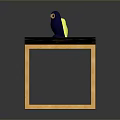 Modern Dining Table with Black Tabletop and Golden Frame Featuring Yellow and Blue Owl Figurines