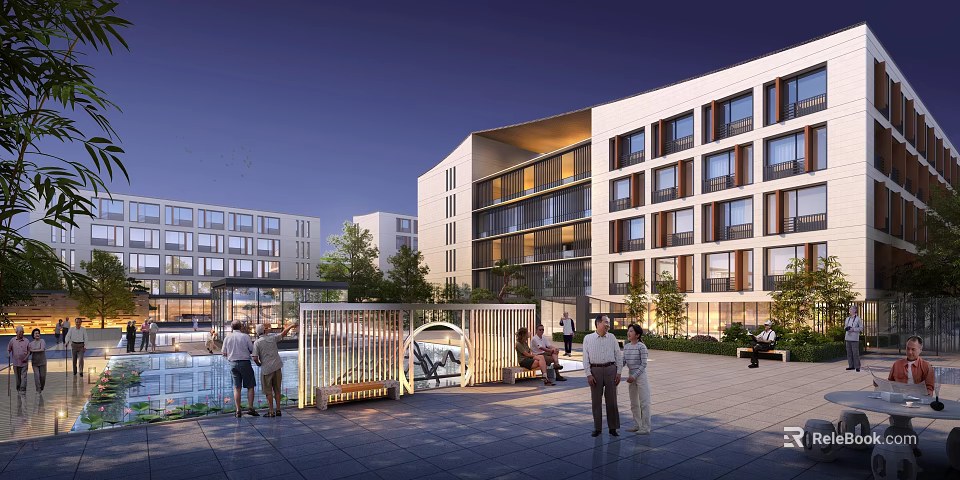 Modern School Building With Contemporary Design Multiple Floors Large Windows And Campus Courtyard 3d model 