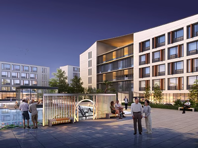 Modern School Building With Contemporary Design Multiple Floors Large Windows And Campus Courtyard 3d model