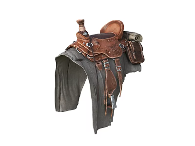 Traditional Brown Leather Saddle With Roll And Straps For Equestrian Sports Equipment 3d model