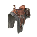 Traditional Brown Leather Saddle With Roll And Straps For Equestrian Sports Equipment