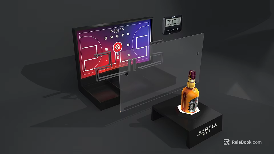 Commercial Display Equipment With Digital Screen Electronic Clock And Product Showcase Stand 3d model 