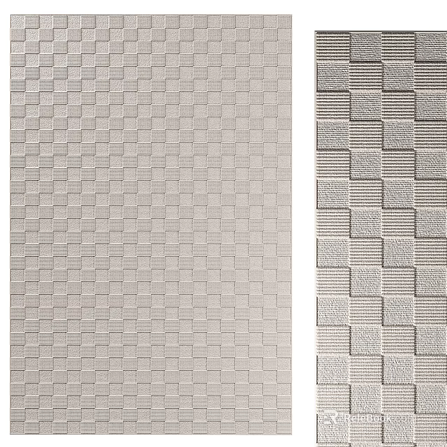 Modern Wall Surface with Light Gray Grid and Striped Square Textured Patterns 3d model 