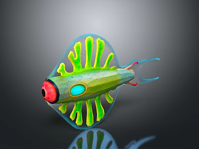 Colorful Aquatic Fish with Green Yellow Fins Red Eyes and Blue Spots 3D Rendered Design 3d model