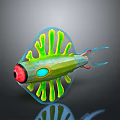 Colorful Aquatic Fish with Green Yellow Fins Red Eyes and Blue Spots 3D Rendered Design