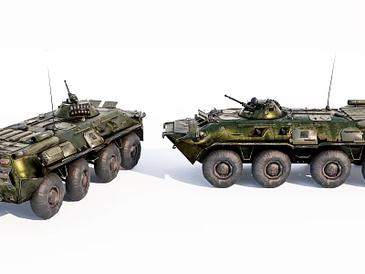 Green Military Tanks With Wheeled Design Turret And Antenna Side View 3d model