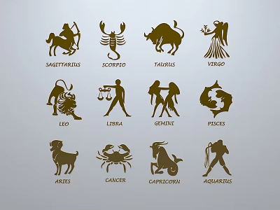 Zodiac Silhouette Art Featuring 12 Zodiac Signs With Decorative Illustrations 3d model