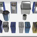 Blue Gray Yellow Waste Management Equipment Including Trash Bins And Recycling Containers