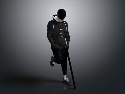 Stylish Black Hoodie Pants And Balaclava For Outdoor Running Activities 3d model