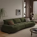 Green Velvet Leisure Sofa Set with Brown White Cushions and Indoor Plant Decor