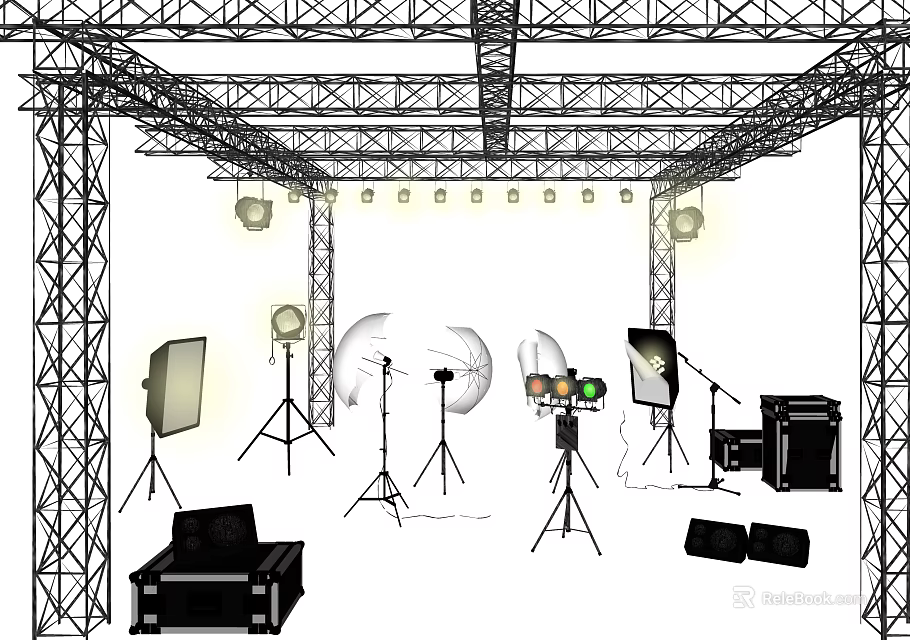 Professional Photography Studio Setup With Ceiling Downlights And Spotlights Metal Truss Structure And Lighting Equipment 3d model 