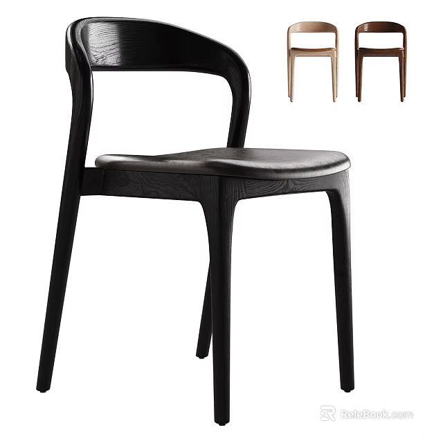 Black Modern Leisure Chair with Wooden Frame and Leather Seat 3d model 