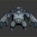 Blue Horned Armored Creature Character With Muscular Build Claws And Abdominal Orbs