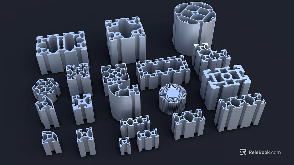 Aluminum Profiles With Various Geometric Shapes And Hollow Structures For Industrial Use 3d model 