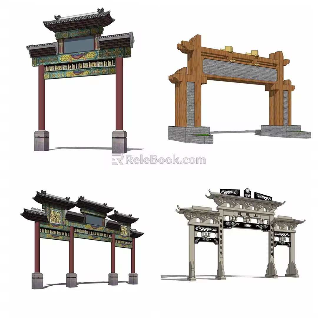 Chinese style archway door archway Huizhou style Langfang 3d model