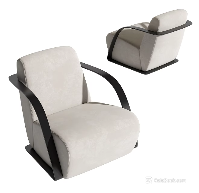 Modern Beige Single Seater Sofa With Black Curved Armrests And Fabric Upholstery 3d model 