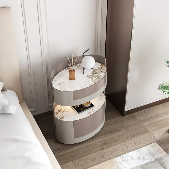 Modern Bedside Table With Marble Top Drawers Dried Flowers And Magazine 3d model 