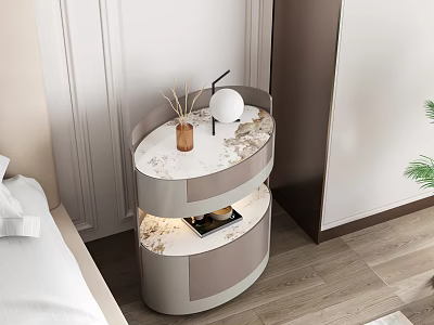 Modern Bedside Table With Marble Top Drawers Dried Flowers And Magazine 3d model