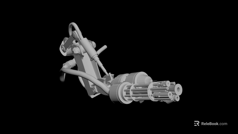 3D Model of Multi Barrel Machine Gun With Mechanical Structure Rotating Barrels And Grip Handle 3d model 