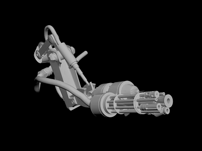 3D Model of Multi Barrel Machine Gun With Mechanical Structure Rotating Barrels And Grip Handle 3d model