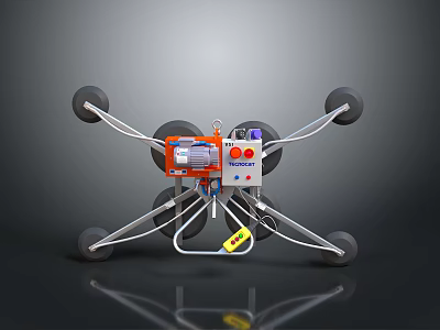 Multi Wheeled Mechanical Device With Metal Frame Orange Components And Gray Wheel Structure 3d model