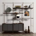 Modern Metal Frame Shelving Unit With Wooden Shelves And Decorative Items