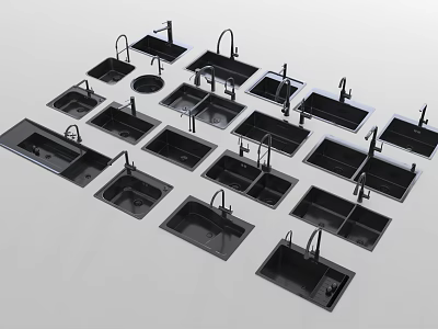 Assorted Black Kitchen Sinks with Faucets Multiple Designs Modern Display Collection 3d model