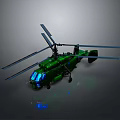 Green Military Helicopter Model With Rotor Blades And Blue Lights