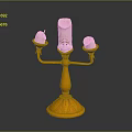 Cartoon Style Candelabra Featuring Anthropomorphic Face Three Candles Golden Stand And Decorative Details