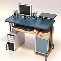 Modern Home Office Desk With Computer Monitor Speakers Keyboard Mouse And CPU Tower