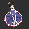 Cute Cartoon Girl Character With Crown Purple Dress And Red White Patterned Hem