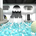 Fun Indoor Playground With Double Slides Blue White Ball Pit And Arched Structures