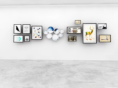 Creative Plate Decoration Arrangement On Wall With Circular And Framed Decor Pieces 3d model
