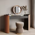 Elegant Modern Dressing Table With Round Mirror Stool And Dried Flowers Vase 3d model