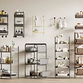 Practical Multi Tiered Storage Shelving Units Featuring Wheeled Racks Wall Mounted Holders And Storage Baskets 3d model