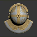 Ancient Metallic Helmet with Gold Blue Finish Carved Decorative Design Historical Weaponry Gear