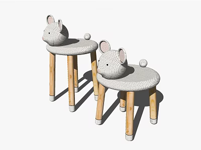 Adorable Animal Shaped Kids Chair With Rabbit Pig Design Grey Seat And Wooden Legs 3d model