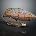Vintage Steampunk Aerospace Airship Featuring Golden Frame Brown Envelope And Small Cabin