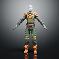 Detailed Futuristic Armored Humanoid Character With Green And Orange Exoskeleton Suit Design