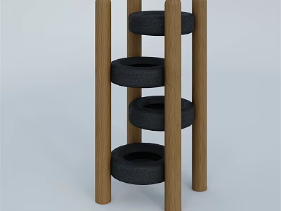 Playground Equipment with Wooden Poles and Stacked Tires Climbing Structure for Kids 3d model